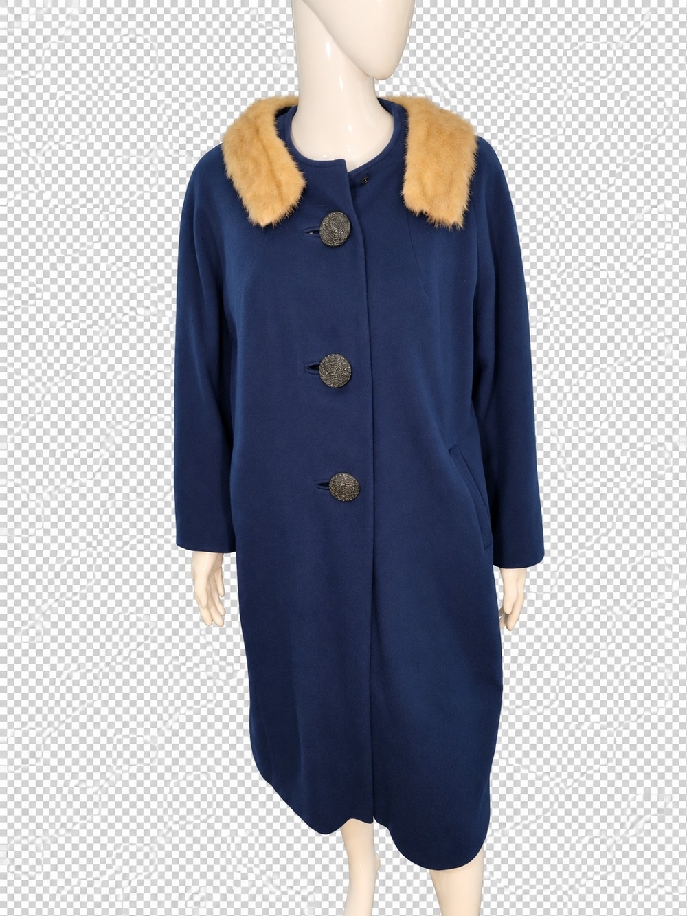 Classic Vintage Carol Brent Royal Coat W/Grey Mink Collar